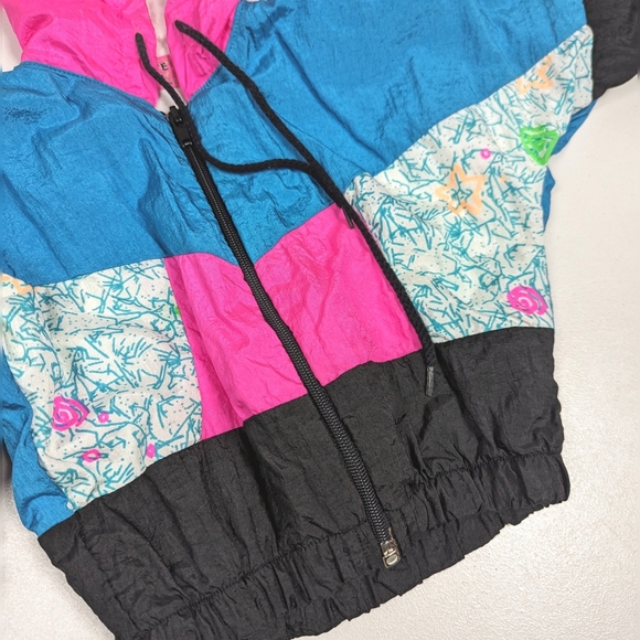 Vtg 90s Petite Club Neon Hooded Windbreaker Girls 18m - Picture 2 of 6